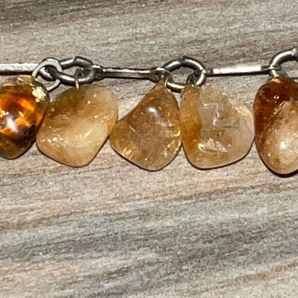 Citrine And Crystal Dangling Bracelet Linked Silver Tone Chain Bohemian Classic - Picture 6 of 7